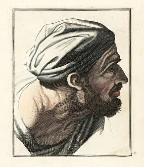 Head of a bearded man in turban in profile