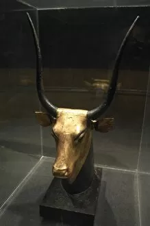 Images Dated 25th November 2003: Head of Hathor as cow from grave of Tutankhamun. Egypt