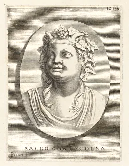 Grapes Prints: Head of Roman god Bacchus with horns