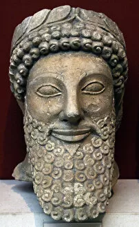 Cyprus Gallery: Head from a statue of a bearded man with laurel wreath. 5th