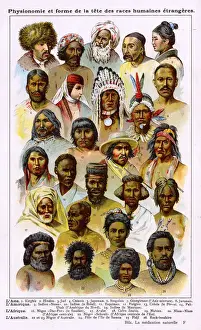 Americas Prints: Heads of different indigenous peoples from around the world