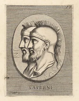 Etienne Picart Prints: Heads of Roman soldiers, G. Saserna and P. Saserna