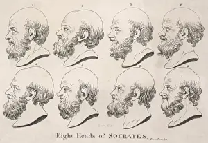 Athenian Prints: Eight heads of Socrates, Classical Greek philosopher