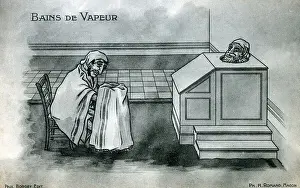 Bains Prints: Health Treatment - Venerable gent enjoying a steam bath