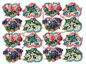 Lily Gallery: Hearts and flowers on sixteen Victorian scraps
