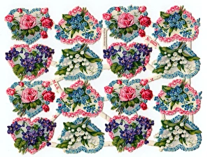 Lily Gallery: Hearts and flowers on sixteen Victorian scraps