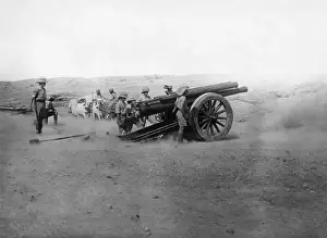 Dust Prints: Heavy artillery in action in the desert, WW1