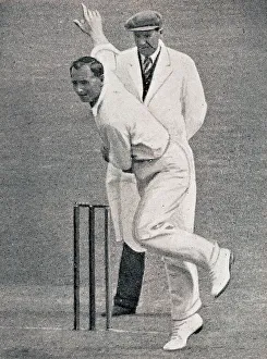 Cricketer Prints: Hedley Verity bowling, F Chester as umpire
