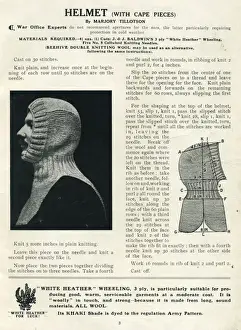 Protection Prints: Helmet with cape pieces by Marjory Tillotson, WW1 knitting