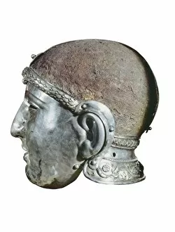 X7caf Me Collection: Helmet with Mask. 50. Iron and silver. Roman art