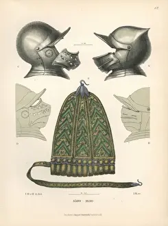 Clasp Prints: Helmets with vizors and sword-clasp in brown