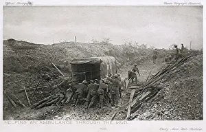 Helping an ambulance through the mud, WW1