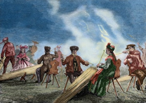 Agrarian Gallery: Hemp harvest. Banks of the Rhine. Peasants working the hemp