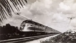 Miami Prints: Henry M Flagler Streamliner train approaching Miami, USA