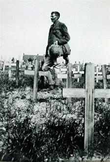 Henry Williamson in a cemetery somewhere in France