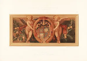 Ernst Wasmuth Prints: Heraldic wall panel from the Villa d'Este, Tivoli, 16th cenutr