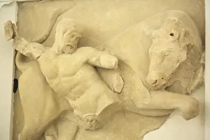 Knossos Prints: Hercules Wrestling the Bull of Knossos into Submission