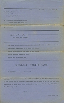 Hertfordshire Reformatory Admission Form