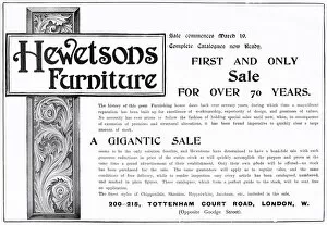 Images Dated 18th November 2019: Hewetsons Furniture advertisement 1900