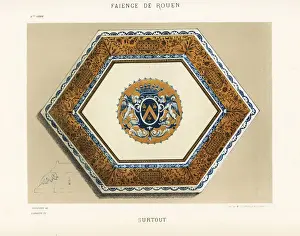 Foliage Prints: Hexagonal surtout or centerpiece dish from Rouen