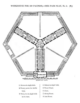 1835 Prints: Hexagonal workhouse, first floor plan