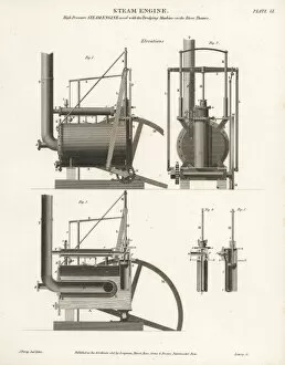Abrahamrees Gallery: High-pressure steam engine, elevations, 19th century