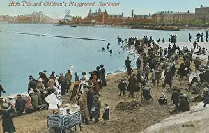 Families Prints: High tide at Southport, Merseyside - Ice Cream seller