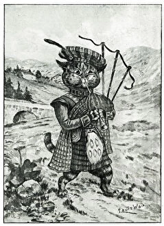 Tartan Collection: Highland Scottish cat playing the bagpipes by Louis Wain