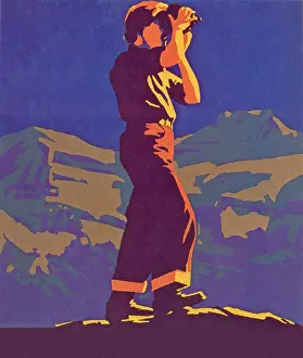 Binoculars Prints: Hiker with Binoculars Date: 1937