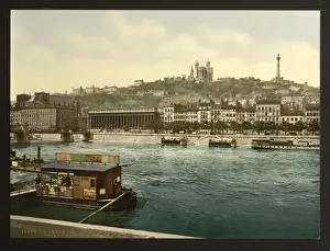 Fourviere Prints: The Hill of Fourviere from St. Antoine Quay, Lyons, France T