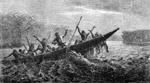 Attacking Collection: Hippopotamus attacking a canoe, South Africa, 1857