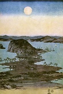 Images Dated 16th November 2015: Hiroshige woodcut - Full Moon on Kanazawa