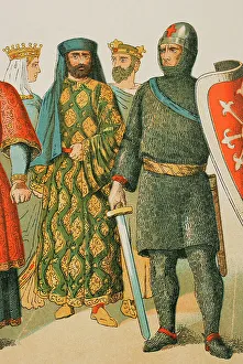 Nobility Prints: History of France, 1000. From left to right: Queen