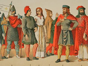 Nobles Prints: History of France, 1000. From left to right: warrior