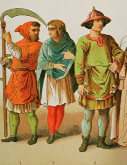 1100 Prints: History of France, 1100. From left to right: ploughmen