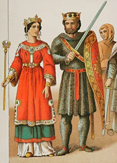 Classes Prints: History of France, 1100. Queen, king and man of
