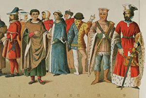 Historia Prints: History of France. 1300. From left to right: citizens