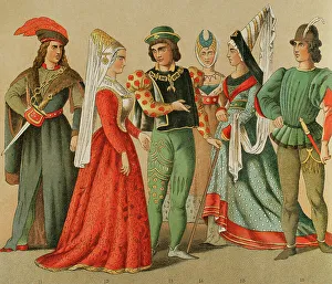 Historia Prints: History of France. 1400. Ladies and gentlemen