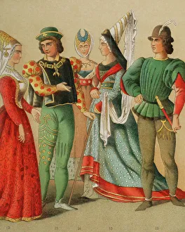Historia Prints: History of France. 1400. Ladies and gentlemen