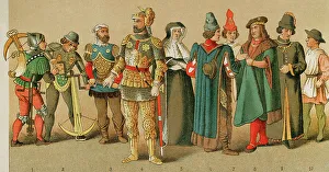 Historia Prints: History of France. 1400. From left to right: crosbowmen