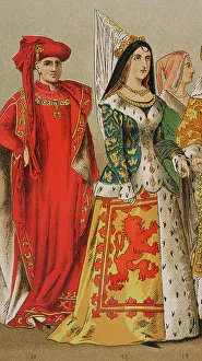 Historia Prints: History of France. 1400. From left to right: Knight