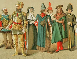 Historia Prints: History of France. 1400. From left to right: knights