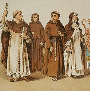 Historia Prints: History of Italy. 1200. From left to right: Dominican
