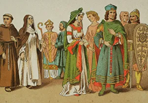 Monastic Prints: History of Italy. 1200. From left to right: Franciscan
