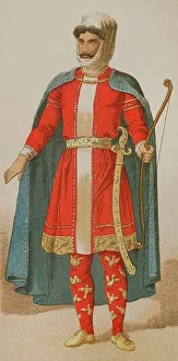 Fourteenth Prints: History of Italy. 1300. King wearing battle-dress