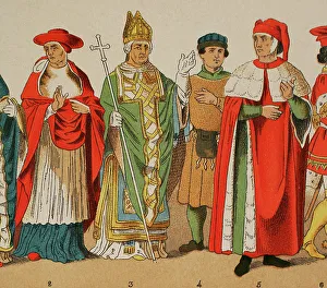 Fourteenth Prints: History of Italy. 1300. From left to right: cardinal