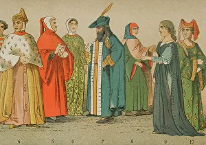 Dames Prints: History of Italy. 1300. From left to right: Doge