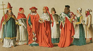 1400s Prints: History of Italy. 1400. From left to right: Pope