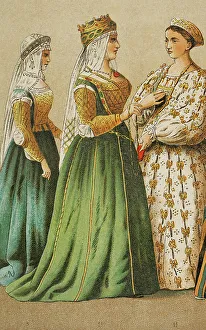 1400s Prints: History of Italy. 1400. Queen of Cyprus flanked