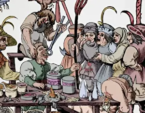 Extracting Prints: History of medicine. Dentist. Middle Ages. Satire. Engraving